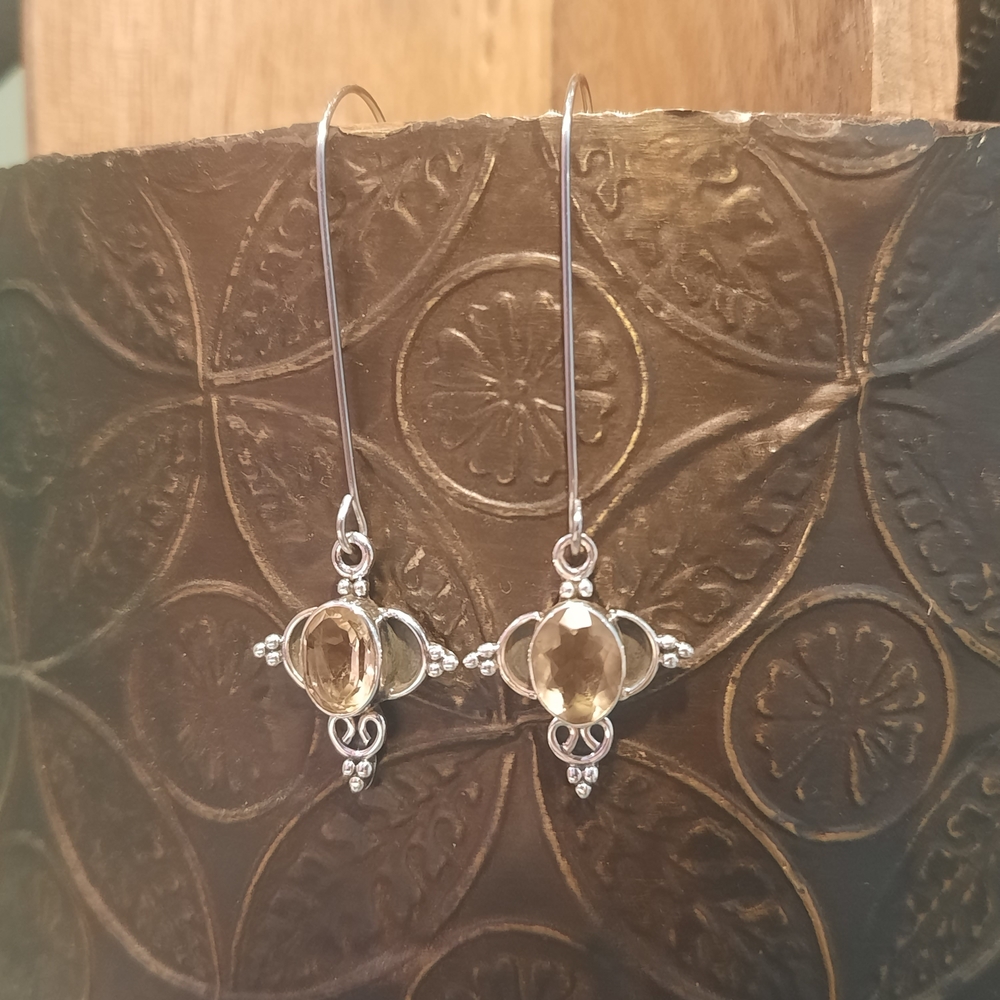 Sterling Silver Citrine Drop Earrings - Yellow Gemstone